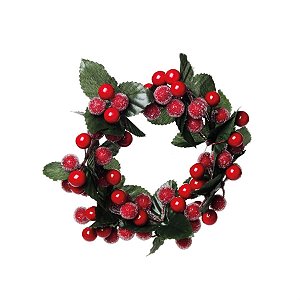 Mini Guirlanda de Natal Folhas e Frutas Vermelho (Mini Guirlanda de Natal) - 2 Un