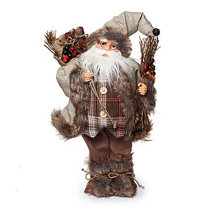 Boneco de Papai Noel em Pé Carregando Saco de Presentes Marrom de 46cm