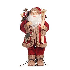 Boneco de Papai Noel em Pé com Casaco Vermelho e Bege de 65cm