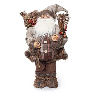 Boneco de Papai Noel em Pé com Saco de Presentes Marrom de 65cm