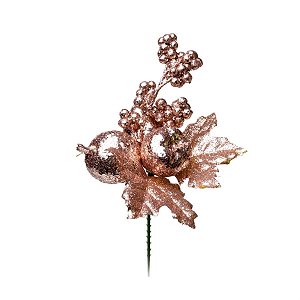 Pick com Frutas Glitter Rosê Gold (Galhos Curtos) - 6 Un