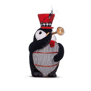 Pinguim Listrado Trompente em Uma Mão Vermelho