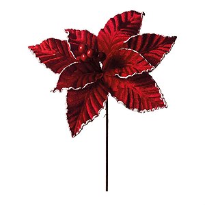 Poinsettia com Borda de Glitter Vinho (Flores Cabo Curto) - 6 Un