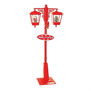 Poste Duplo Noel e Árvore de Natal Bivolt Vermelho (Postes Coloniais)