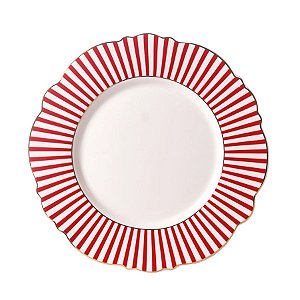 Prato de Sobremesa com Listras Vermelho e Branca
