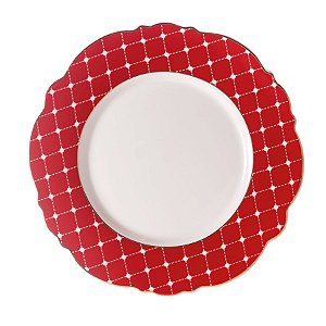 Prato de Sobremesa com Pontinhos Vermelho e Branca - 2 Un