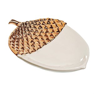 Prato de Natal Decorativo Noz Rosê Gold e Branco 20cm