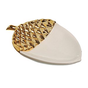 Prato de Natal Decorativo Noz Ouro e Branco 10cm (Glam) - 2 Un