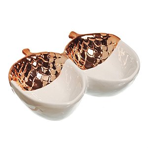 Prato de Natal Duplo Decorativo Noz Rosê Gold e Branco (Glam) - 2 Un