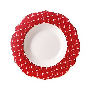 Prato de Natal Fundo com Pontinhos Vermelho e Branco (Sweet Sugar)