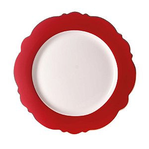 Prato Raso com Borda Lisa Vermelho e Branca