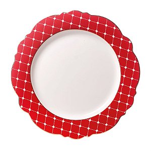 Prato Raso com Pontinhos Vermelho e Branca