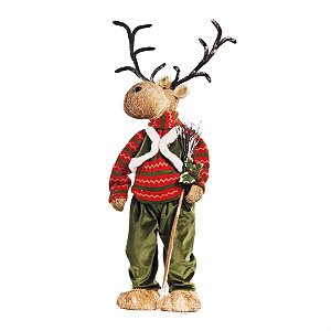 Rena de Natal Crespinha em Pé com Calça Vermelho e Verde Bandeira 90cm