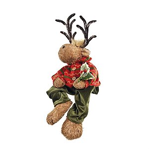 Rena de Natal Crespinha Sentada Vermelho e Verde Bandeira 45cm