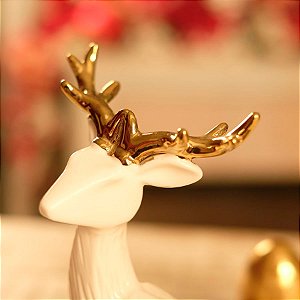 Rena de Natal Decorativa Ouro e Branco 18cm