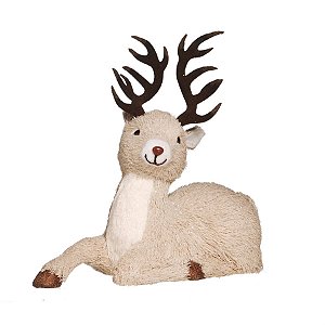 Rena de Natal Deitada Decorativo Rústico Cinza 30cm