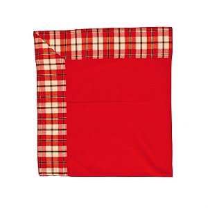 Toalha de Mesa de Natal Borda Xadrez Vermelho 140X140cm