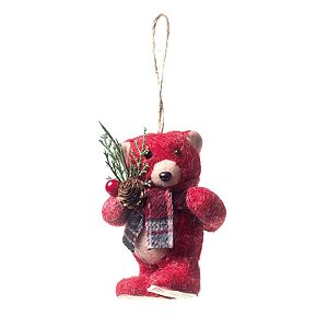 Urso com Cachecol Segurando Galho Vermelho