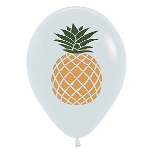 Balão Látex Impressão 2 Lados Fashion Branco Abacaxi 12" / 30cm - 12 Un