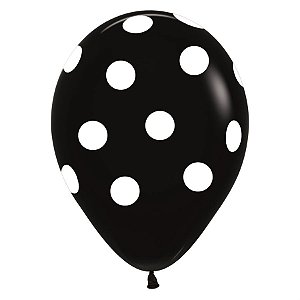 Balão Látex Impressão 360 Fashiono com Bolinhas Branco 12" / 30cm - 12 Un