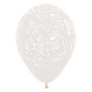 Balão Látex Impressão 360 Cristal Filigree Transparente 12" / 30cm - 12 Un