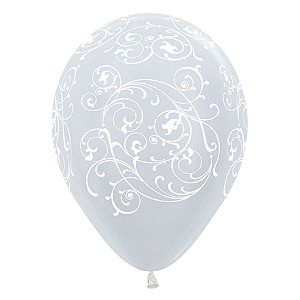 Balão Látex Impressão 360 Satin Filigree Pérola 12" / 30cm - 12 Un