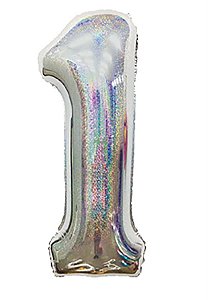 Balão Metalizado Número 1 Holográfico Glitter Prata 40'' / 101cm