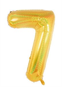 Balão Metalizado Número 7 Holográfico Glitter Ouro 40'' / 101cm