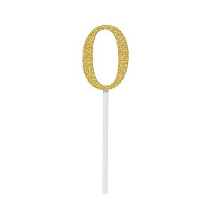 Topo de Bolo Espeto Número 0 Dourado