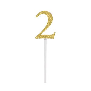 Topo de Bolo Espeto Número 2 Dourado