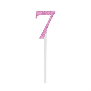 Topo de Bolo Espeto Número 7 Rosa