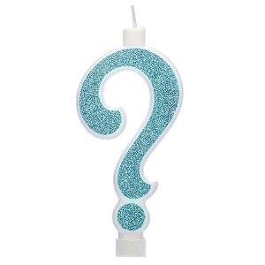 Vela Grande Interrogação Puro Glitter Azul