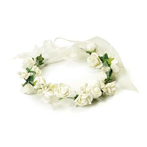 Acessório Tiara com Flores Laço Branco