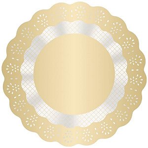 Tapetinho para Doces Rendado Redondo Ouro 7 cm - 100 Un