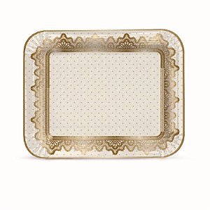 Bandeja Laminada Renda Marfim Ouro R4