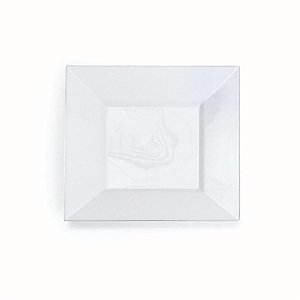 Linha Premium Prato Quadrado Branco com Detalhe Prata 18 cm - 6 Un