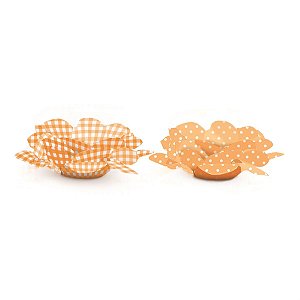 Forminhas para Doces Flores Poá xadrez Laranja - 40 Un