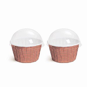 Kit Forminhas Cupcake com Tampa xadrez Vermelho 4,5 x 6 cm - 20 Un
