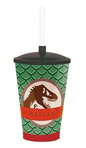 Festa Dinossauros - Copo Plástico com Tampa Canudo Mundo Dinossauros 500 ml