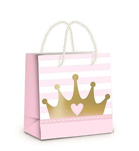 Festa Reino Encantado Menina - Sacola Papel Reinado da Princesa Pequena 14x13x6 - 10 Un