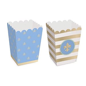 Festa Reino Encantado Menino - Caixa para Pipoca com Reinado do Príncipe Pequena 5,5x5,5x9 - 10 Un