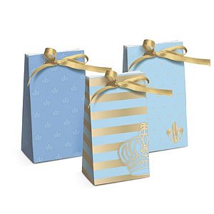 Festa Reino Encantado Menino - Caixa Especial Trapézio Reinado Princesa Sort 7,5x4x13 - 8 Peças