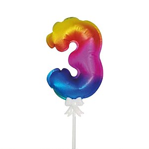 Mini Balão Auto Inflável com Vareta Numero 3 Color - 10 Un