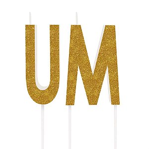 Vela Letras Ouro com Glitter Um