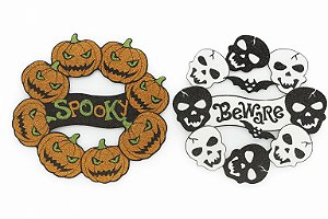 Enfeite Abobora e Caveira Para Parede Halloween Tam. Aprox. 27Cm