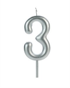 Vela Big Metalizada 8,5cm Prata Nº 3