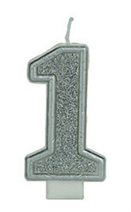 Vela Glitter Basic Prata Número 1