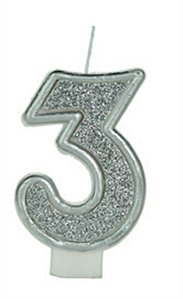Vela Glitter Basic Prata Número 3