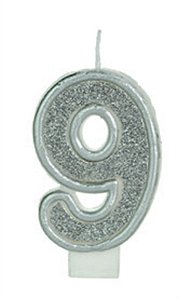 Vela Glitter Basic Prata Número 9