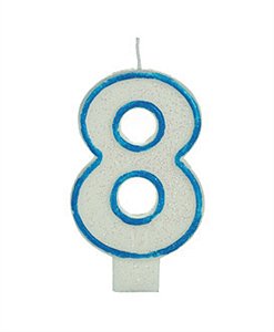 Vela Big Glitter Borda Azul Número 8